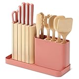 Caraway 14-Piece Kitchen Prep Set - Kitchen Knife Set & Wooden Utensil Set - Made With Premium German Steel Blades & FSC-Certified Birch Wood - Non-Toxic Materials - Includes Organizer - Perracotta