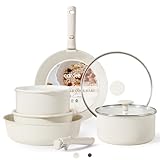 CAROTE 11pcs Pots and Pans Set, Nonstick Cookware Detachable/Removable Handle, Induction RV Kitchen Set, Oven Safe, Cream White