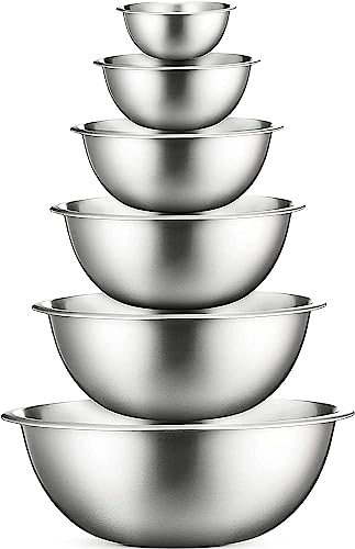 COOK WITH COLOR Stainless Steel Mixing Bowls - 6 Piece Stainless Steel Nesting Bowls Set includes 6 Prep Bowl and Mixing Bowls