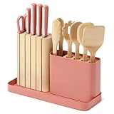 Caraway 14-Piece Kitchen Prep Set - Kitchen Knife Set & Wooden Utensil Set - Made With Premium German Steel Blades & FSC-Certified Birch Wood - Non-Toxic Materials - Includes Organizer - Perracotta