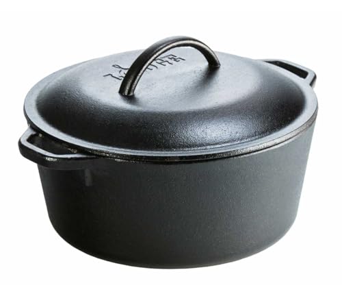 Lodge L8DOL3 Cast Iron Dutch Oven with Dual Handles, Pre-Seasoned, 5-Quart