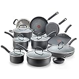 T-fal Ultimate Hard Anodized Nonstick Cookware Set 17 Piece, Oven Broiler Safe 400F, Lid Safe 350F, Kitchen Cooking Set w/Fry Pans, Saucepans, Saute Pan, Griddle, Pots and Pans, Dishwasher Safe Black