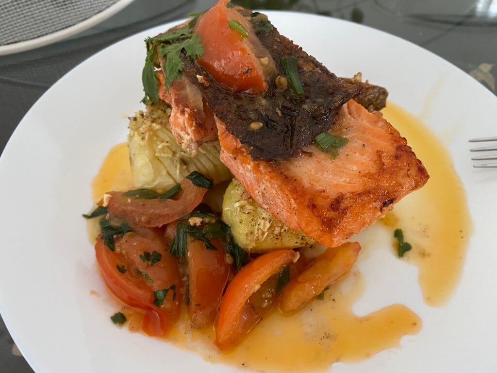 10 Best Carbon Steel Pans 2020 - Review and Buying Guide 38 Pan fried salmon with garnish by Madison Smith